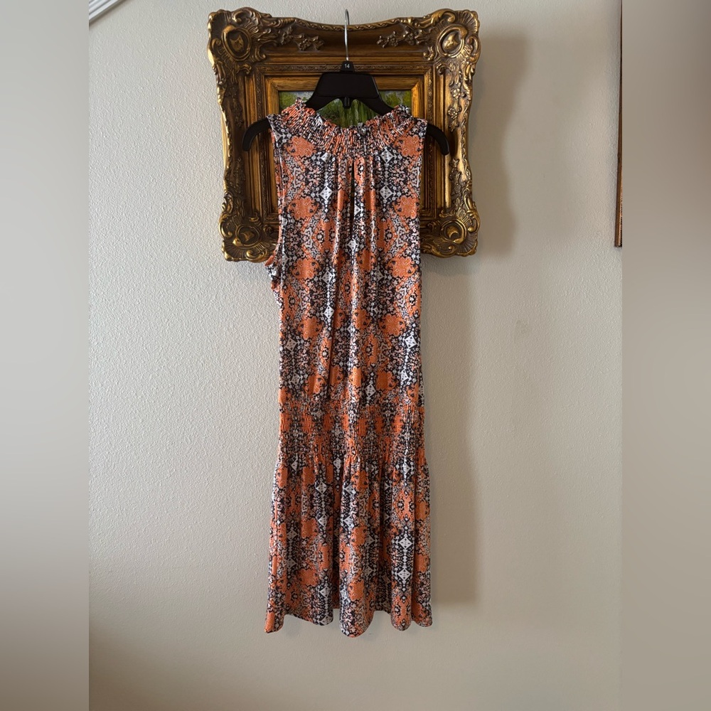 Veronica M Orange & Navy Floral Midi Dress